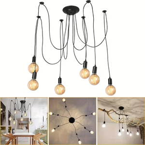 Lustre suspendu industriel vintage multi-bras en métal noir, design créatif, avec câble de suspension, pour restaurant - Product Image 5