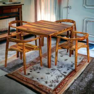 Juego de Mesa de Comedor de Madera Sheesham para 4 Personas, Marca Emmily, con Sillas, Construcción Sólida, Diseño Elegante, Acabado Duradero y Estilizado - Product Image 3