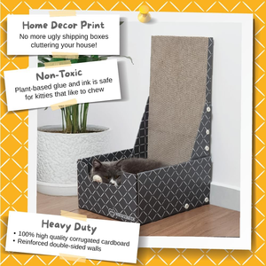 <b>Cardboard</b> <b>Cat</b> <b>Scratcher</b> Box & Bed - Dark Grey Diamond (Vertical L-Shaped) | Double-Sided Corrugated Pad for Indoor <b>Cats</b> - Product Image 4