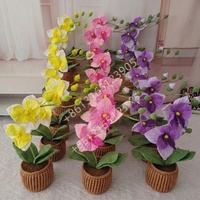 Anggrek Phalaenopsis Rajutan Benang Bordir Kustom Kelas Atas, Pot Bunga Rajut Tangan untuk Dekorasi Rumah, Pernikahan, Liburan, dan Hadiah