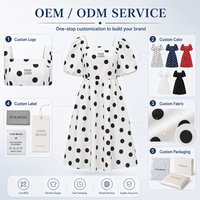 Vestido Midi Plisado con Mangas Abullonadas y Cintura Imperio, Estilo Dulce y Moderno, Verano, ODM, Estampado Digital de Lunares Negros, Tejido Transpirable