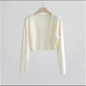 5555 [Greta Odian] Cardigan fin tricoté en soie glacée, style décontracté d'été, à col licou et lacets, pour climatisation - Product Image 3