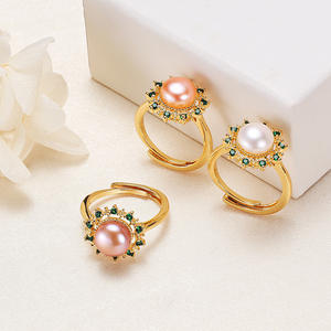 Wholesale 18K Plated Semi-Circular Freshwater <b>Pearl</b> and Zircon <b>Rings</b> Zhuji Jewelry Stall Supply for Women - Product Image 1