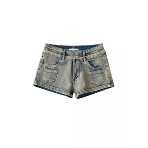 กางเกงขาสั้นผ้ายีนส์เอวต่ำของผู้หญิงกางเกงขากว้างยืดแน่นสไตล์อเมริกันย้อนยุคสำหรับฤดูร้อน2025 - Product Image 3