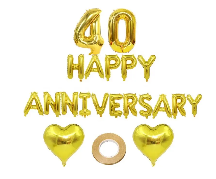 Gold Glitter Happy 40 Anniversary Balloons 40th Anniversary Party Balloon Decorations for 40th Wedding Anniversary