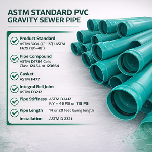 Tuyau d'égout en PVC D3034 & F679 avec extrémité conique, certifié NSF, SDR35, pour drainage, disponible en différentes tailles - Product Image 2