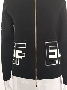 AIMEISI女性用セーターカーディガンF/Wカジュアルブラックラウンドネックレタージッパーニット - Product Image 5