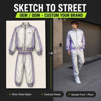 Conjunto Deportivo Personalizado para Hombre, en Nylon Metálico Plateado con Detalles Morados, Estilo Y2K, para Boutique, Marca Privada, Directo de Fábrica