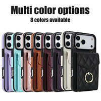 Étui portefeuille élégant avec anneau de fixation pour Samsung S26 S25U et iPhone 18 17 16 15 14 13, avec porte-cartes et rabat