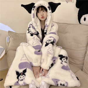Mùa đông nóng bán dễ thương ấm cúng quá khổ trùm đầu mặc đồ ngủ Chăn với Hoodies lông cừu flannel áo choàng Phụ Nữ Nhà quần áo - Product Image 6