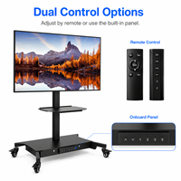 Support TV moderne en acier robuste noir, chariot TV motorisé pivotant, télécommande RF sans fil, 4 roulettes verrouillables, capacité de charge de 132 lb