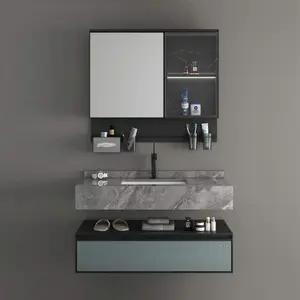 Coco bella Modern Grey Wand halterung Badezimmer Eitelkeit Hotel Aluminium Voll platte Waschraum Lagers chrank Marmor Floating Vanity