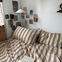 Ensemble de literie en coton lavé ultra doux, respirant, doux pour la peau, rayé rouge, pour la maison et l'hôtel
