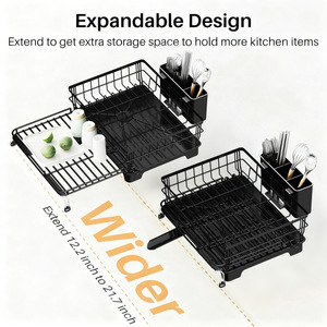 ชั้นวางจานแบบปรับขยายได้พร้อมถาดทรงสี่เหลี่ยมสำหรับจัดเก็บบนเคาน์เตอร์ครัว - Product Image 3