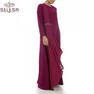 Müslüman saf renk pilili Abaya kadınlar islami maksi elbise Jubah İslami