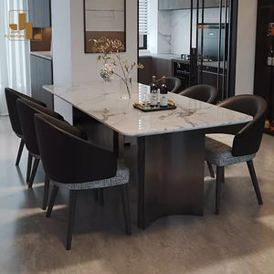Villa de estilo italiano, comedor, mesa negra de lujo y juego de sillas, Hotel, <span class=keywords><strong>restaurante</strong></span>, mármol, 6 asientos, mesa de comedor, muebles - Product Image 3