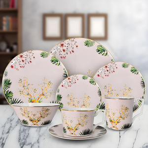Luxury Gold Rim Reindeer Christmas Plates,Bone China Ceramic <strong>Xmas</strong> Festive Season <strong>Dinner</strong> Plate <strong>Set</strong> with Deer Design - Product Image 4