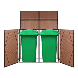 Outdoor Single / Double Wheelie Bin Shed Poly Rattan Garden Garbage Wheelie Bin Cover Outdoor Trash Bin Shed