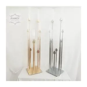 Candle Holder Glass Golden Candlestick 8 Arms Cheap Candelabra for Wedding Decoration