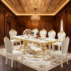 European French Style Carved Solid Wood <b>Dining</b> <b>Table</b> Set Antique Design <b>White</b> Gold Finish 8 Seater <b>Dining</b> <b>Dining</b> Room Furniture - Product Image 2