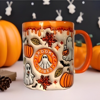 Mug à café en céramique moderne motif citrouille fantôme d'Halloween - Design léger (Orange 24x20)