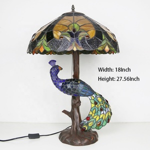 LongHuiJing 18Inch Tiffany Table <b>Light</b> Yellow Stained Glass Lamp Antique Desk Lamps for Hotel Home Decorative - Product Image 3