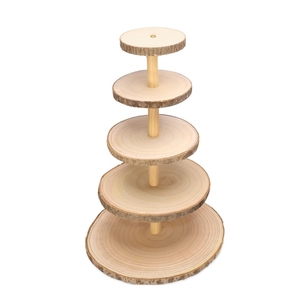 Rustico a 5 livelli per Cupcake supporto per torta in legno staccabile grandi fette di legno rotonde per Cupcake porta torre per festa di nozze - Product Image 1