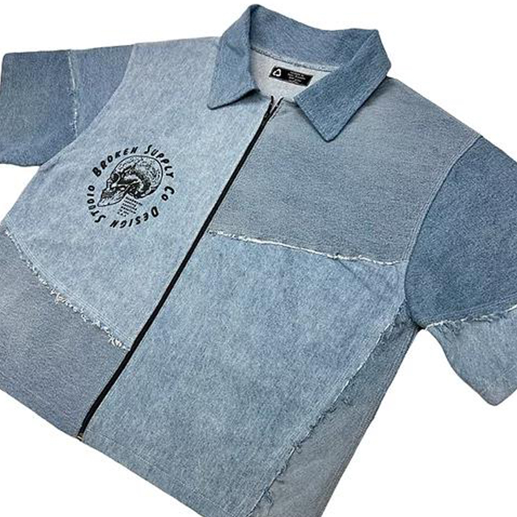 Diznew Men Shirt Short Sleeve Shirts Factory Custom Made Wholesale Short Sleeve Men Denim Shirt