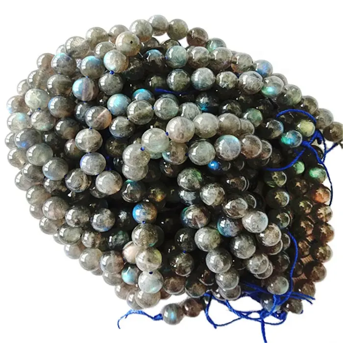 Chuỗi Hạt Đá Quý Màu Xám Và Mịn Hình Tròn Labradorite Tự Nhiên