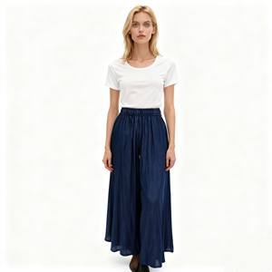 Pantaloni <span class=keywords><strong>Capri</strong></span> a Gamba Larga <span class=keywords><strong>Blu</strong></span> Navy da Donna Estate 2025 - Vita Elastica con Coulisse Tessuto Fluido Casual Pantaloni da Ufficio - Product Image 6