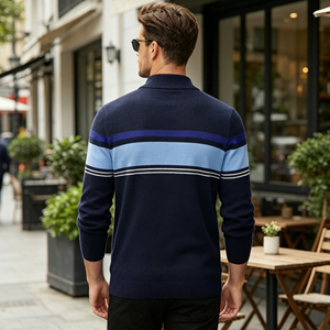 Venta Directa de Fábrica, Camisa Polo para <span class=keywords><strong>Hombre</strong></span>, Suéter de Manga Larga, Lana y Nailon a Rayas, Estilo Ejecutivo Personalizado, Suéter Polo - Product Image 5