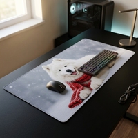 Tapis de souris pour jeux sur le thème de la neige d'hiver, motif chien Samoyed, accessoire de bureau rectangulaire pour ordinateur