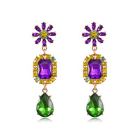 Boucles d'oreilles classiques en diamant tricolore pour la mode Mardi Gras Accessoires de carnaval personnalisés Fournitures de fête promotionnelles