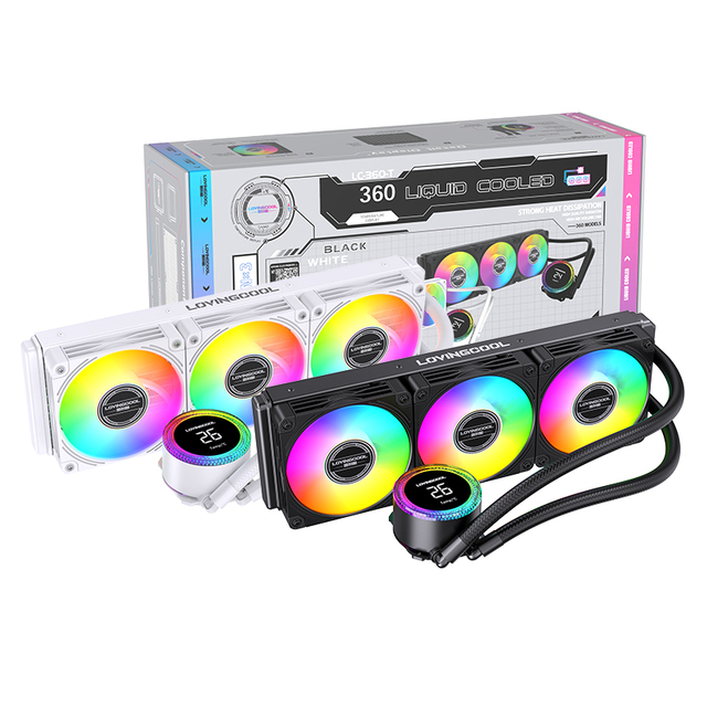 Lovingcool 360mm PWM ARGB AIO Liquid Cooler Temperature Display New Design Copper Heatsink CPU Water Cooler 3 Fans for Processor