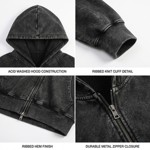 Sweat à capuche zippé en molleton pour homme, grande taille, 100 % coton, poids lourd, coupe ample, effet délavé Aicd, pour streetwear, fournisseur en vogue, personnalisable, hiver - Product Image 2