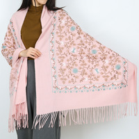 Nouvelle femme Satin écharpe Style ethnique fleur broderie châle avec Animal Dot motif voyage porter des glands coupe-vent et chaud