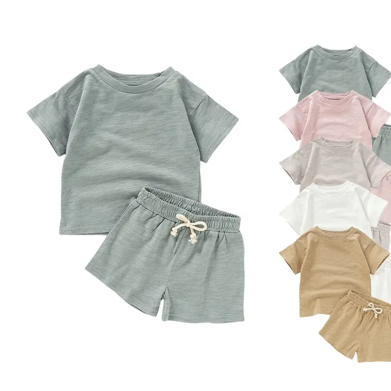 Wholesale 0-4T 100% Organic Cotton Summer Short Infant Toddle Clothing Set Baby Clothing Set