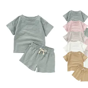 Großhandel 0-4T 100% Bio-Baumwolle Sommer Short Infant Toddle Kleidung Set Baby Kleidung Set