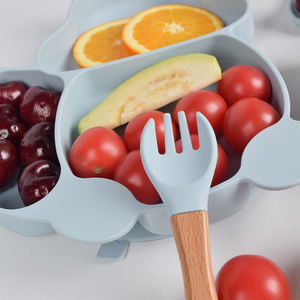 ชุดจานแบ่งซิลิโคน BPA ปลอดภัยใช้กับไมโครเวฟและเครื่องล้างจานอาหารดูดรูปกระรอกใช้ในทุกวัน - Product Image 3