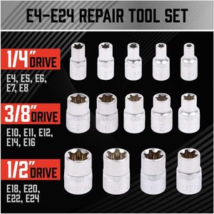 ชุดบิตซ็อกเก็ตหัวดาว E Torx แบบตัวเมีย 14 ชิ้น/ชุด ทำจากเหล็กโครเมียมวานาเดียม ขนาด E4 - <span class=keywords><strong>E24</strong></span> ชุดเครื่องมือซ่อม ชุดเครื่องมือช่าง ปลอกบิต - Product Image 4