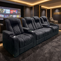 Fauteuil de Cinéma Moderne en Tissu Noir, Relax Électrique de Luxe pour VIP, Canapé Inclinable Motorisé pour Salle de Projection, Meuble de Salon