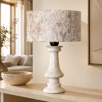 Lampe de table WeiVibe en marbre rose crème avec abat-jour en tissu E27, lampe de chevet en pierre naturelle pour chambre à coucher, hôtel et villa