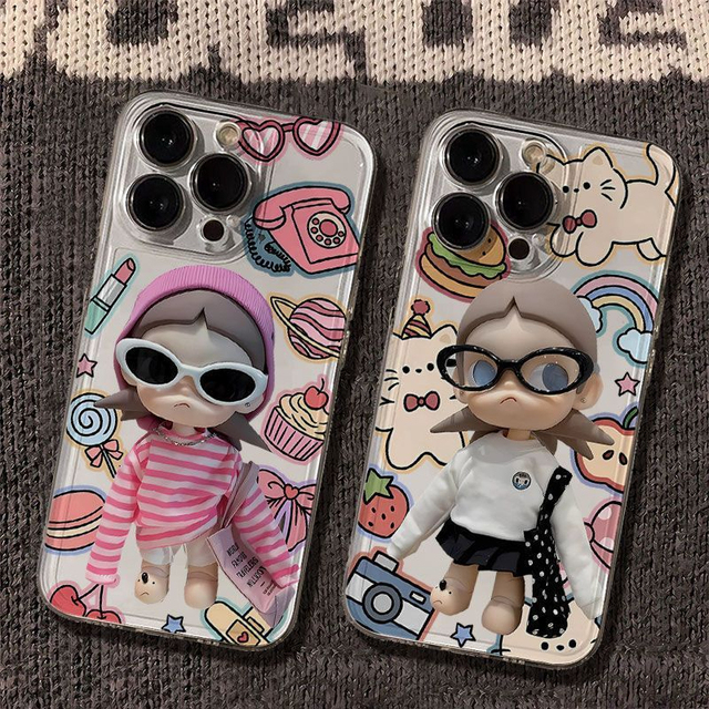 Cute Cartoon Glasses Girl Cake Pattern clear Phone case with iphone 17 16 15 14 13 12 11promax Transparent Shockproof Back Cover