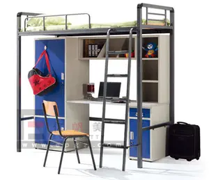 Litera y escritorio para estudiantes, cama de dormitorio con armario