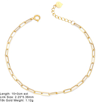 Pulsera de cadena con clip de papel de 2,25mm, joyería de mano, oro Real AU750, ligero, 18K, ajustable para mujer, joyería fina