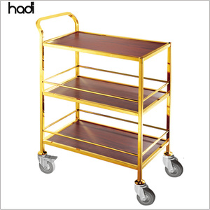 Dubai Wholesale Market Gold Trolley Luxury 3 Tier Hotels Catering Trolleys Commercial Hotel Trolley Room <strong>Service</strong> <strong>Cart</strong> for Sale - Product Image 2