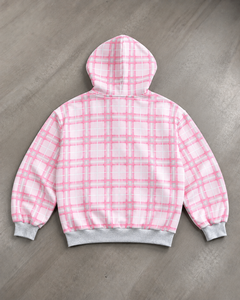 High Street Custom Y2K <b>Checkered</b> Grid Pattern Zipper Up <b>Jacket</b> Hoodie Embroidered Chest Logo Oversized Unisex Fleece Sweatshirt - Product Image 2