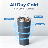 Gobelet isotherme de 40 oz avec couvercle à paille pour voiture, bureau, boissons froides
