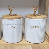 Wholesale Ceramic Sugar Canister with Bamboo Lid and Gold Reindeer Ribbed Ceramic Tea Canisters Use for Room Kitchen Storage Jar
