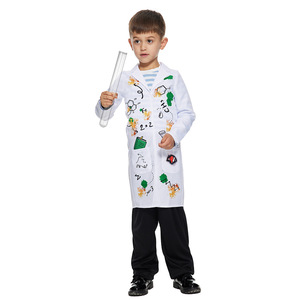 <b>Kids</b> Scientist <b>Lab</b> <b>Coat</b> Costume White Polyester Fiber For Halloween Party Performance Dress Up Size 4-6 - Product Image 1